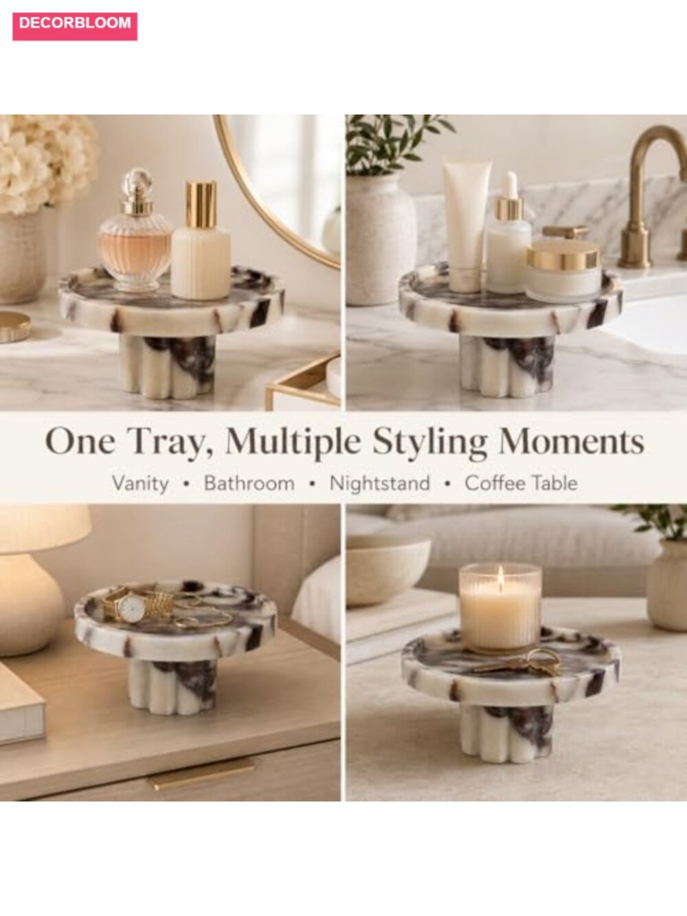 Natural Marble Vanity Tray with Legs Footed Perfume Display Dresser Organizer - Picture 6 of 6
